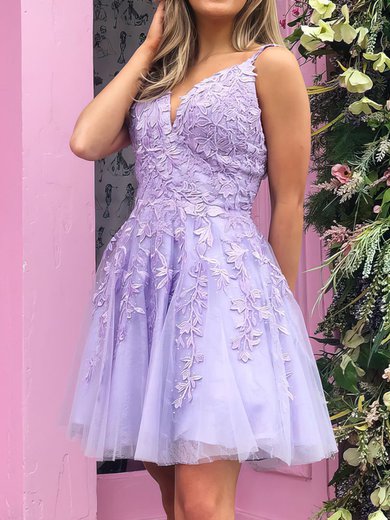 Cute Lavender Skater Tulle Appliques Homecoming Dresses #Milly02053067