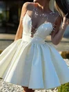 Puffy White Skater Satin Illusion Homecoming Dresses #Milly02053075