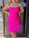 Fuchsia Tight Jersey Feathers Homecoming Dresses #Milly02053079