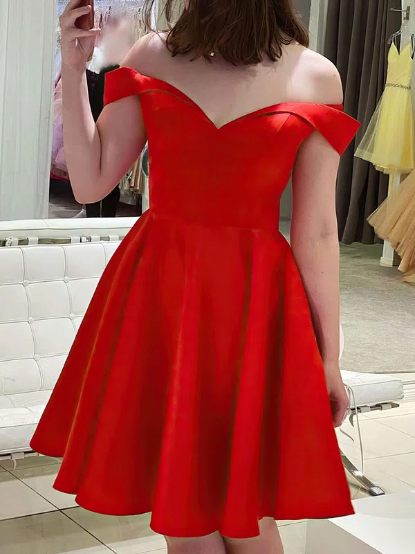 A-line Off-The-Shoulder Satin Knee-length Homecoming Dresses #Milly02053089