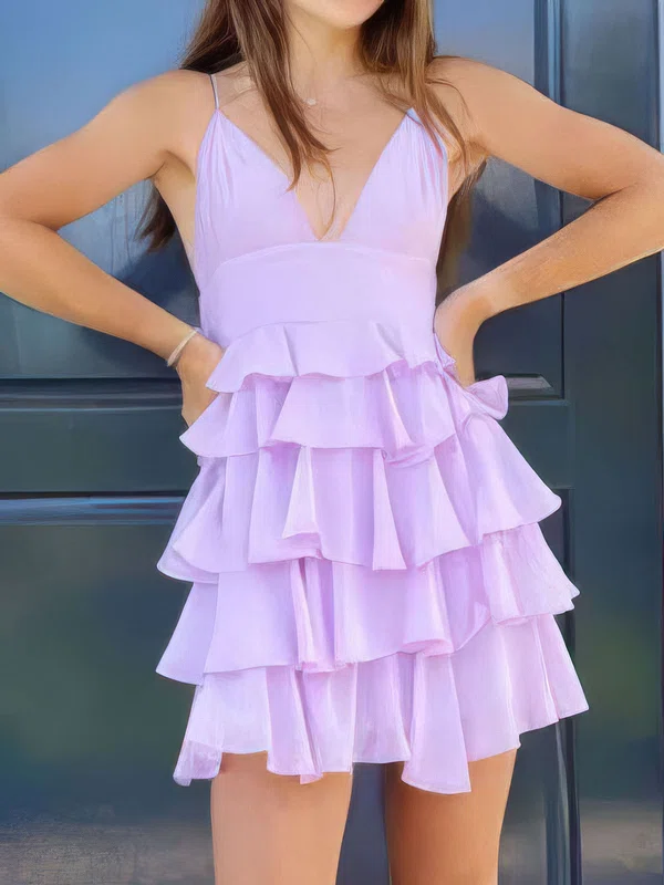 Cute Skater Chiffon V-neck Tiered Homecoming Dresses #Milly02053197