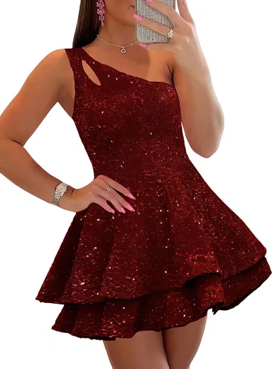Sparkly Skater One Shoulder Sequin Dress PT02053207