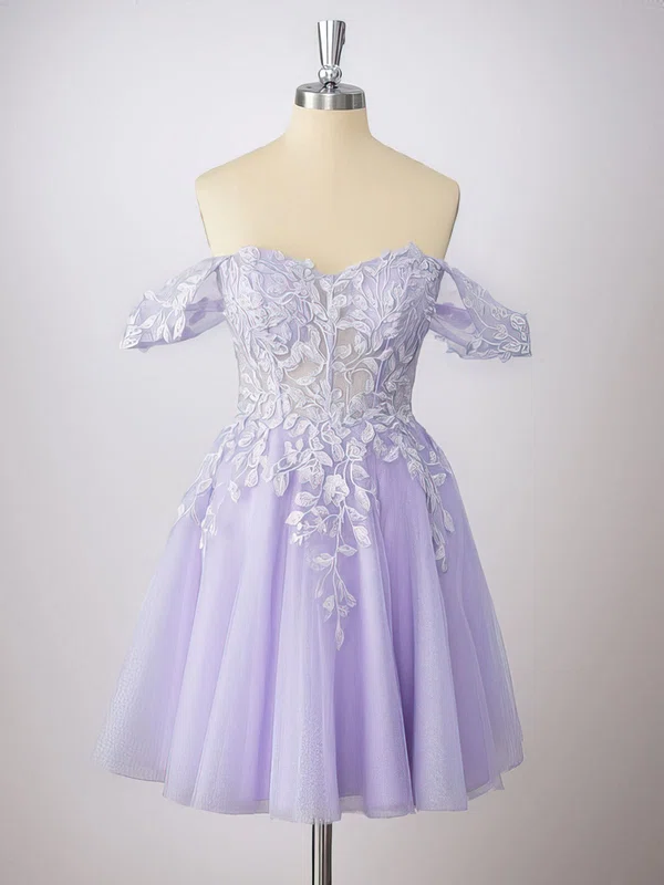 Off-The-Shoulder Tulle A-line Homecoming Dresses With Appliques Lace #Milly02053212