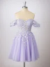 Off-The-Shoulder Tulle A-line Homecoming Dresses With Appliques Lace #Milly02053212