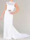 Sheath/Column White Lace with Sashes/Ribbons Scalloped Neck Wedding Dresses #00020479