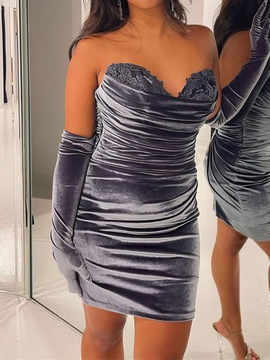 Elegant Bodycon Velvet Ruched Appliques Homecoming Dresses #Milly02053236