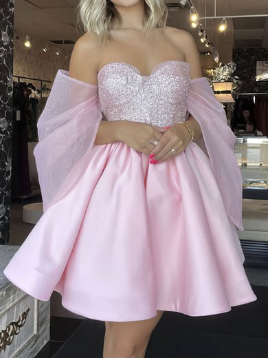 Cute Blushing Pink Skater Satin Sweetheart Homecoming Dresses #Milly02053312