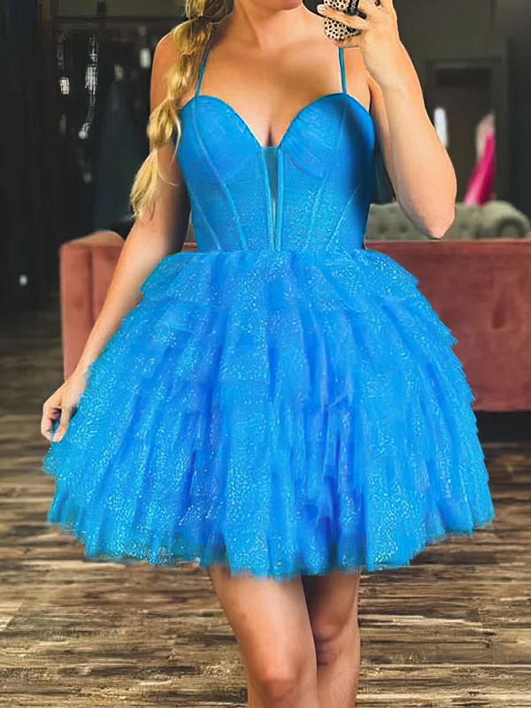 Corset Skater Glitter Tulle Tiered Homecoming Dresses #Milly02053320