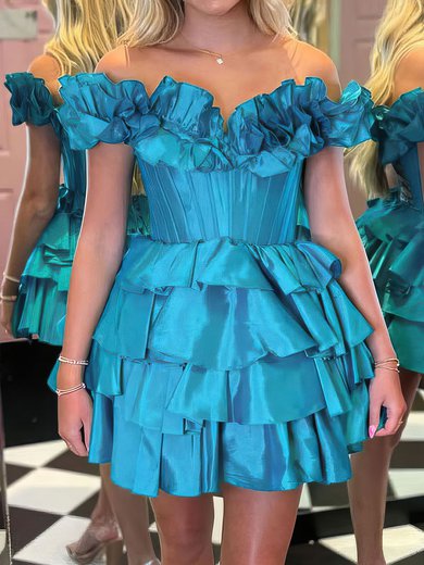 Unique Blue Skater Taffeta Tiered Ruffle Homecoming Dresses #Milly02053328