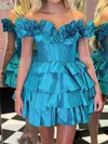 Unique Blue Skater Taffeta Tiered Ruffle Homecoming Dresses #Milly02053328