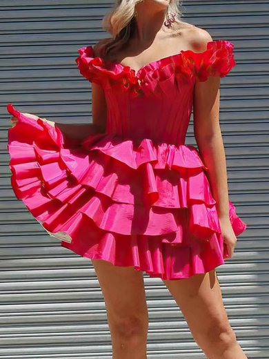 Unique Fuchsia Skater Taffeta Tiered Ruffle Homecoming Dresses #Milly02053374