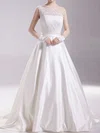 Ball Gown One Shoulder Satin Court Train Wedding Dresses With Lace #00020493