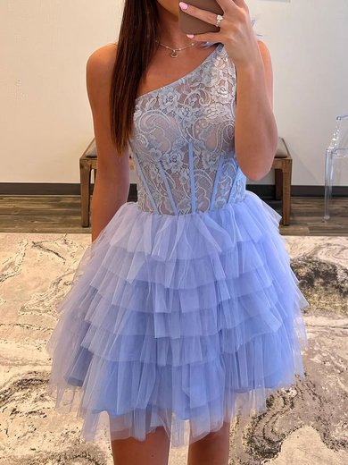 Corset Lavender Skater One Shoulder Tiered Homecoming Dresses #Milly02053428