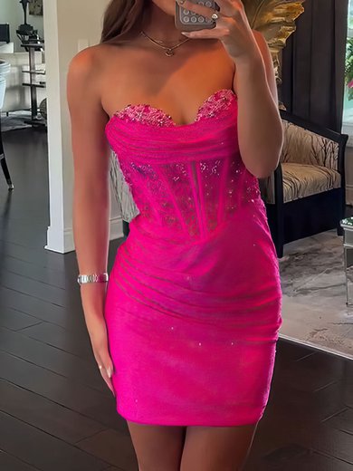 Corset Fuchsia Bodycon Satin Appliques Homecoming Dresses #Milly02053457