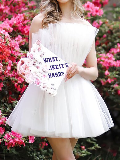 Unique White Skater Tulle Ruched Homecoming Dresses #Milly02053479