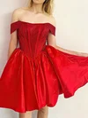 Off-The-Shoulder Satin Skater Homecoming Dresses With Ruched #Milly02053485