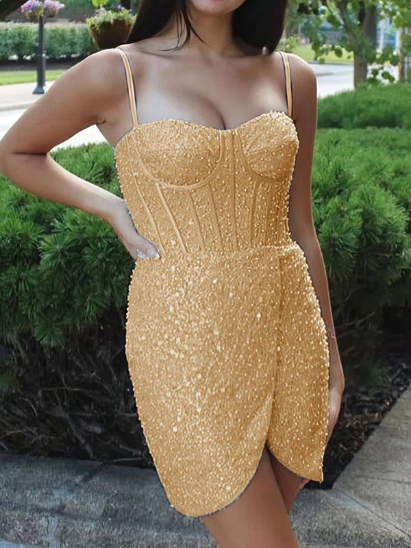 Corset Gold Fitted Sequin Sweetheart Homecoming Dresses #Milly02053486