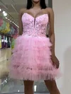 V-neck Tulle Skater Homecoming Dresses With Appliques Lace #Milly02053495