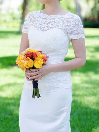 Trumpet Mermaid Satin Scoop Flower Wedding Dress