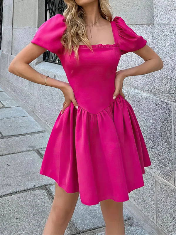 Elegant Fuchsia Skater Satin Square Neck Homecoming Dresses #Milly02053574