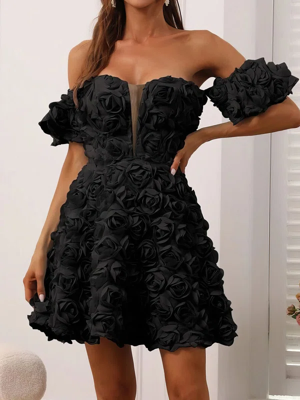 Unique Black Skater Off-The-Shoulder Floral Homecoming Dresses #Milly02053587