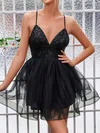 Black V-neck Tulle Sequin Homecoming Dresses #Milly02053627