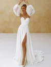 A-line Sweetheart Chiffon Sweep Train Wedding Dress With Split Front #Milly00027314