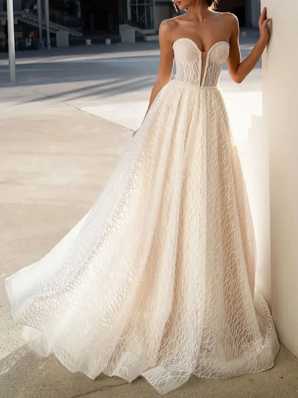 Ball Gown/Princess Sweetheart Glitter Sweep Train Wedding Dress With Beading #Milly00027320