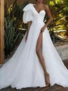 Ball Gown/Princess One Shoulder Organza Court Train Wedding Dress With Split Front #Milly00027328