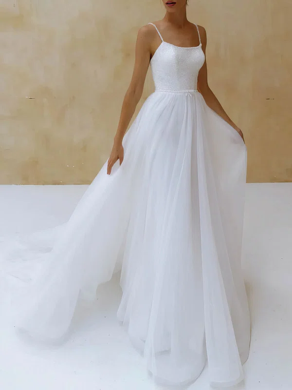 Ball Gown/Princess Scoop Neck Tulle Court Train Wedding Dress With Beading #Milly00027330