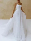 Ball Gown/Princess Scoop Neck Tulle Court Train Wedding Dress With Beading #Milly00027330