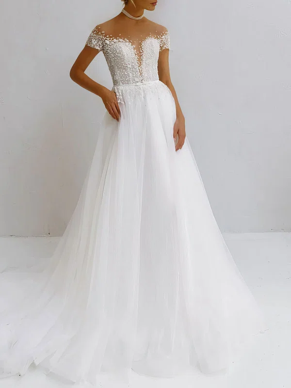 Ball Gown/Princess Illusion Tulle Sweep Train Wedding Dress With Appliques Lace #Milly00027339