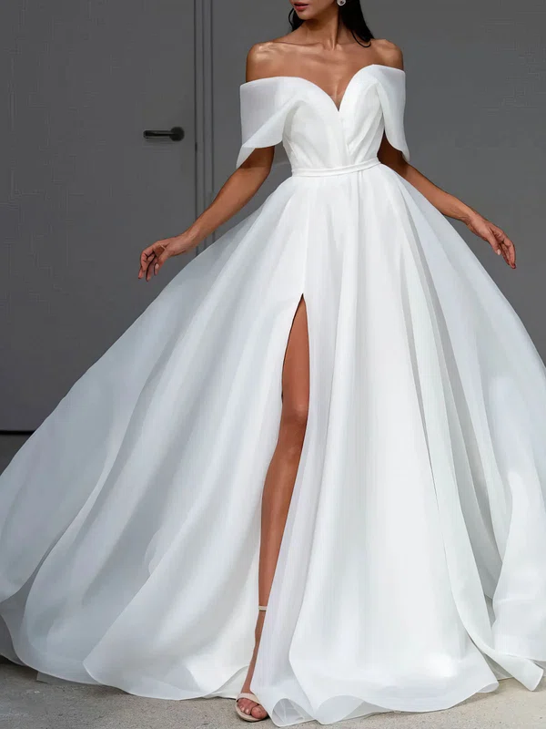 Ball Gown/Princess Off-the-shoulder Organza Sweep Train Wedding Dress With Split Front #Milly00027340