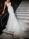 Trumpet/Mermaid V-neck Glitter Lace Court Train Wedding Dress With Beading #Milly00027344