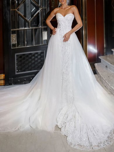 Ball Gown/Princess Sweetheart Lace Tulle Court Train Wedding Dress #Milly00027346