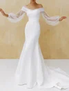 Trumpet/Mermaid Off-the-shoulder Satin Sweep Train Wedding Dress With Ruched #Milly00027359