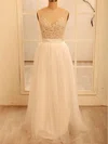 A-line Scoop Neck Satin Tulle Floor-length Wedding Dresses With Appliques Lace #00020518