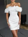 Sheath/Column Off-the-shoulder Satin Short/Mini Wedding Dress With Flower(s) #Milly00027361