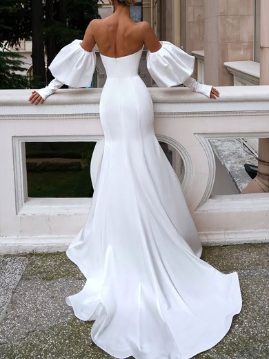 Trumpet/Mermaid Straight Satin Sweep Train Wedding Dress With Ruched #Milly00027363