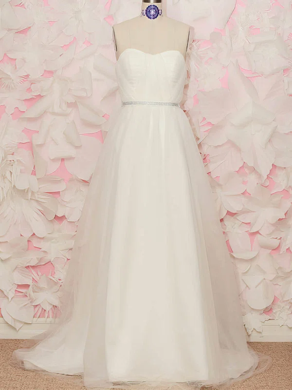 White Tulle Sashes/Ribbon Lace-up Sweetheart Sweep Train Fashion Wedding Dress #00020519