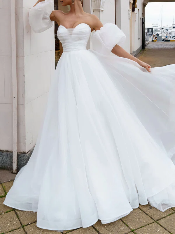 Ball Gown/Princess Sweetheart Organza Court Train Wedding Dress With Ruched #Milly00027375