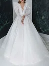 Ball Gown/Princess V-neck Organza Court Train Wedding Dress With Appliques Lace #Milly00027385