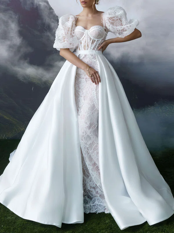 Ball Gown/Princess Sweetheart Lace Satin Court Train Wedding Dress #Milly00027389