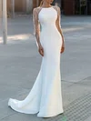 Trumpet/Mermaid Scoop Neck Stretch Crepe Sweep Train Wedding Dress With Pearl Detailing #Milly00027412