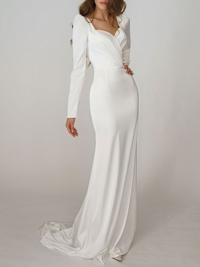 Sheath/Column Sweetheart Stretch Crepe Sweep Train Wedding Dress With Ruched #Milly00027415