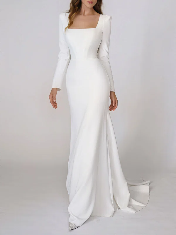 Trumpet/Mermaid Square Neckline Stretch Crepe Sweep Train Wedding Dress #Milly00027416