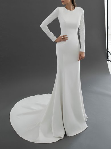 Trumpet/Mermaid Scoop Neck Stretch Crepe Court Train Wedding Dress #Milly00027417