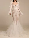 Trumpet/Mermaid Sweetheart Tulle Sweep Train Wedding Dress With Ruched #Milly00027418