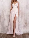 Ball Gown/Princess Illusion Glitter Tulle Watteau Train Wedding Dress With Split Front #Milly00027423