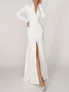 Trumpet/Mermaid V-neck Stretch Crepe Sweep Train Wedding Dress With Split Front #Milly00027425